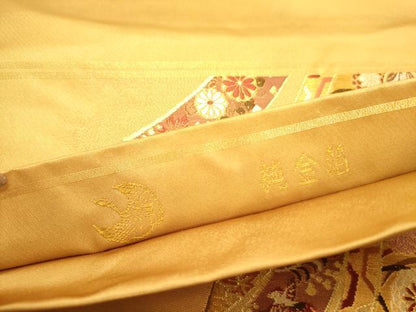 平和屋着物●太鼓柄袋帯 唐織 束ね熨斗花文 純金箔 正絹 逸品 DAAZ2314op