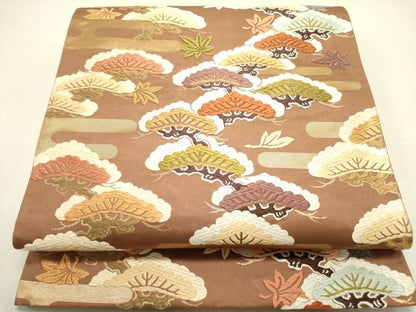 平和屋着物●六通柄袋帯　唐織　エ霞松文　金糸　正絹　逸品　DAAZ2326op