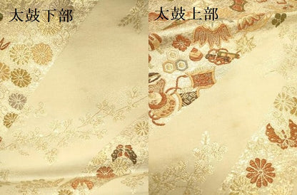平和屋着物●六通柄袋帯 宝尽くし舞蝶花文 金糸 正絹 逸品 DAAZ2335op