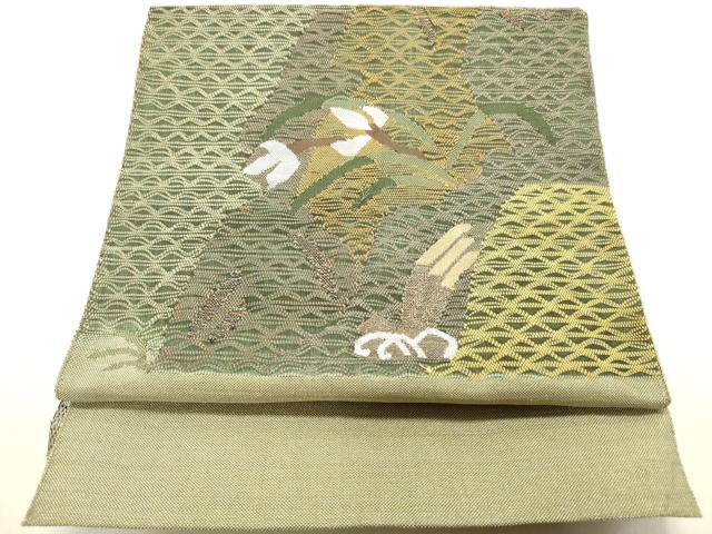 平和屋着物●八寸名古屋帯　すくい織　草花文　金糸　正絹　逸品　DAAZ2343op
