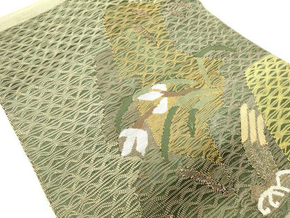 平和屋着物●八寸名古屋帯　すくい織　草花文　金糸　正絹　逸品　DAAZ2343op