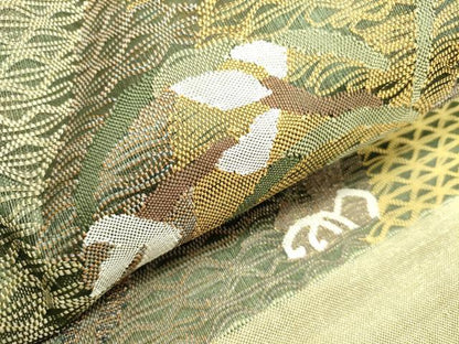 平和屋着物●八寸名古屋帯　すくい織　草花文　金糸　正絹　逸品　DAAZ2343op