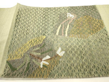 平和屋着物●八寸名古屋帯　すくい織　草花文　金糸　正絹　逸品　DAAZ2343op