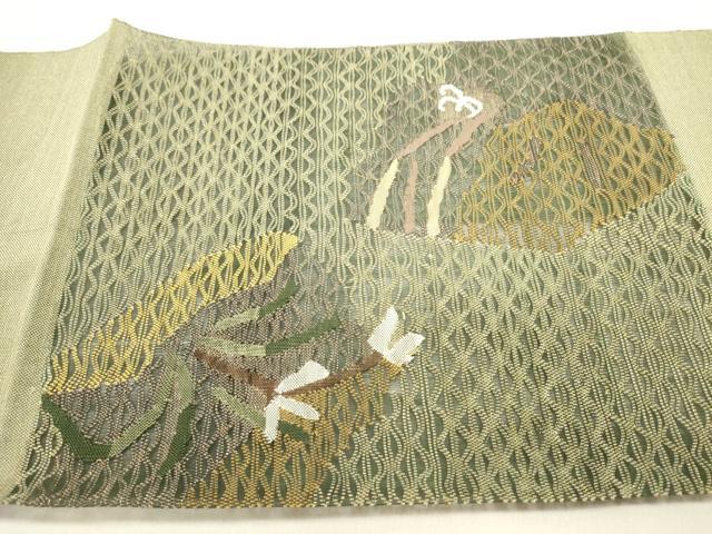 平和屋着物●八寸名古屋帯　すくい織　草花文　金糸　正絹　逸品　DAAZ2343op