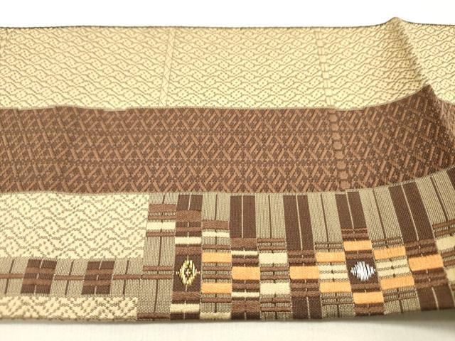 平和屋着物●本場筑前博多織 八寸名古屋帯 抽象間道 金銀糸 正絹 逸品 DAAZ2345op