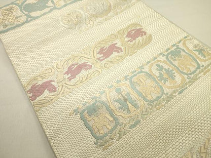 平和屋着物●本場筑前博多織 八寸名古屋帯 唐織 横段抽象文 正絹 逸品 DAAZ2363op