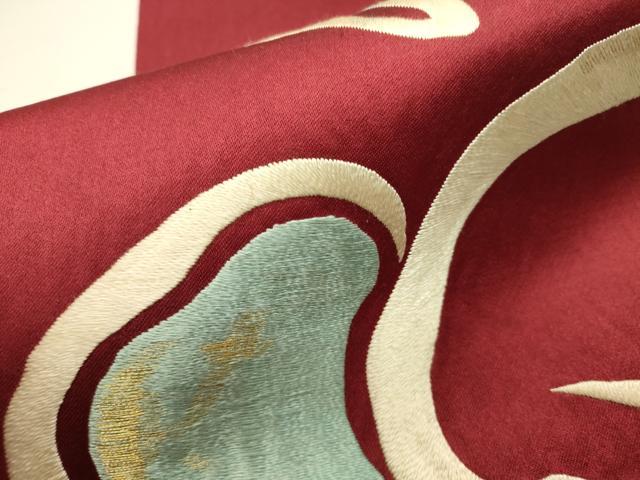 平和屋着物●アンティーク　大正ロマン　八寸名古屋帯　刺繍　一重帯　茄子　ナス　草花　成り物　金銀糸　正絹　逸品　DAAZ2369op