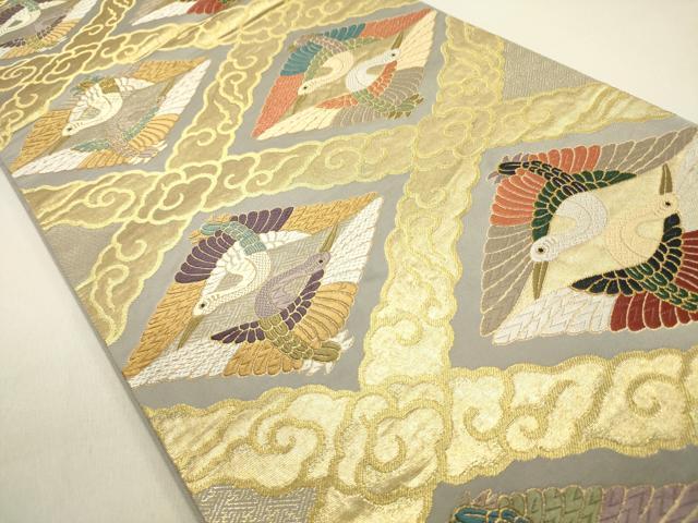 平和屋着物●六通柄袋帯　唐織　双鶴菱文　金糸　正絹　逸品　DAAZ2375op