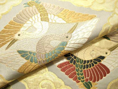 平和屋着物●六通柄袋帯　唐織　双鶴菱文　金糸　正絹　逸品　DAAZ2375op