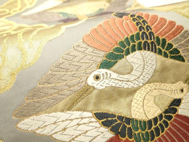 平和屋着物●六通柄袋帯　唐織　双鶴菱文　金糸　正絹　逸品　DAAZ2375op