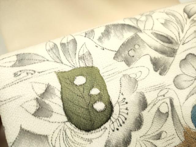 平和屋着物●九寸名古屋帯　辻が花　手描き　絞り　鬼しぼ縮緬　正絹　逸品　CABE3730dy 平和屋着物○九寸名古屋帯 辻が花 手描き 絞り 鬼しぼ縮緬 正絹 逸品