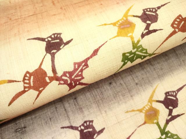 平和屋着物●九寸名古屋帯　型染　生紬　草花文　正絹　逸品　DAAZ2392op