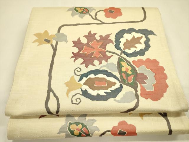 平和屋着物●名門木屋太 今河織物 六通柄袋帯 更紗草花文 正絹 逸品 DAAZ2398op
