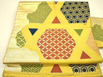 平和屋着物●アンティーク　大正ロマン　九寸名古屋帯　唐織　吉祥文　金糸　正絹　逸品　DAAZ2399op