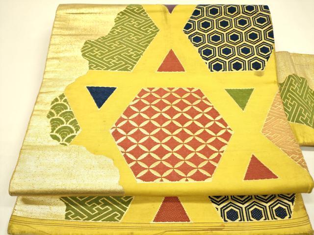 平和屋着物●アンティーク　大正ロマン　九寸名古屋帯　唐織　吉祥文　金糸　正絹　逸品　DAAZ2399op