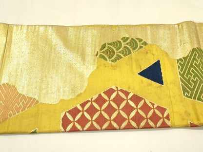 平和屋着物●アンティーク　大正ロマン　九寸名古屋帯　唐織　吉祥文　金糸　正絹　逸品　DAAZ2399op