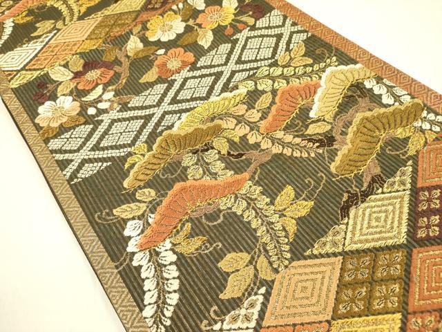 平和屋着物●六通柄袋帯　唐織　花松文　金糸　正絹　逸品　DAAZ2402op
