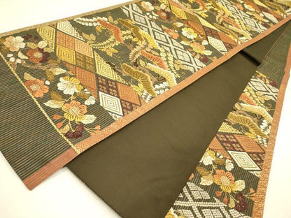 平和屋着物●六通柄袋帯　唐織　花松文　金糸　正絹　逸品　DAAZ2402op
