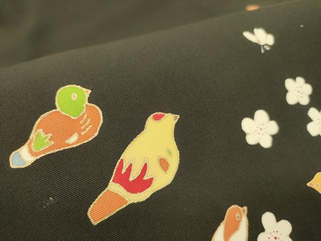 平和屋着物●塩瀬　九寸名古屋帯　舞梅　鳩　ハト　黒地　金彩　正絹　逸品　DAAZ2407op