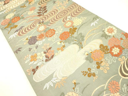 平和屋着物●六通柄袋帯 唐織 流水花文 金糸 正絹 逸品 DAAZ2410op
