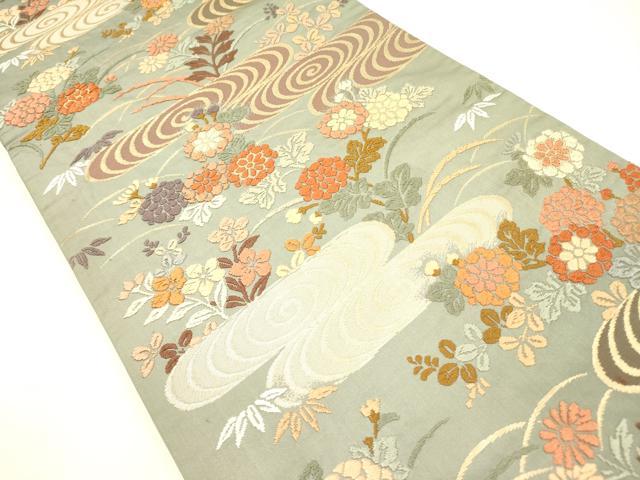 平和屋着物●六通柄袋帯 唐織 流水花文 金糸 正絹 逸品 DAAZ2410op