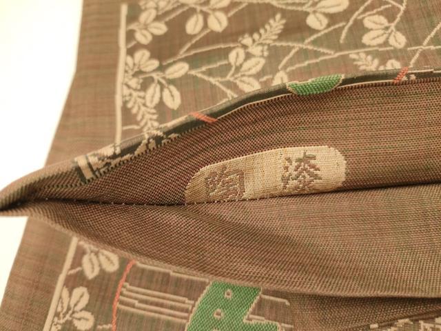 平和屋着物●六通柄袋帯　陶漆　花鳥風月　正絹　逸品　DAAZ2419op