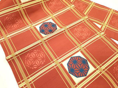 平和屋着物●本場筑前博多織 八寸名古屋帯 麻の葉格子文 正絹 逸品 DAAZ2422op