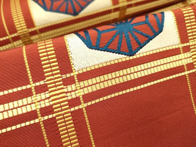 平和屋着物●本場筑前博多織 八寸名古屋帯 麻の葉格子文 正絹 逸品 DAAZ2422op