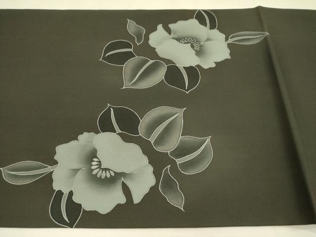 平和屋着物○塩瀬 九寸開き名古屋帯 手描き 刺繍 草花 黒地 正絹 逸品