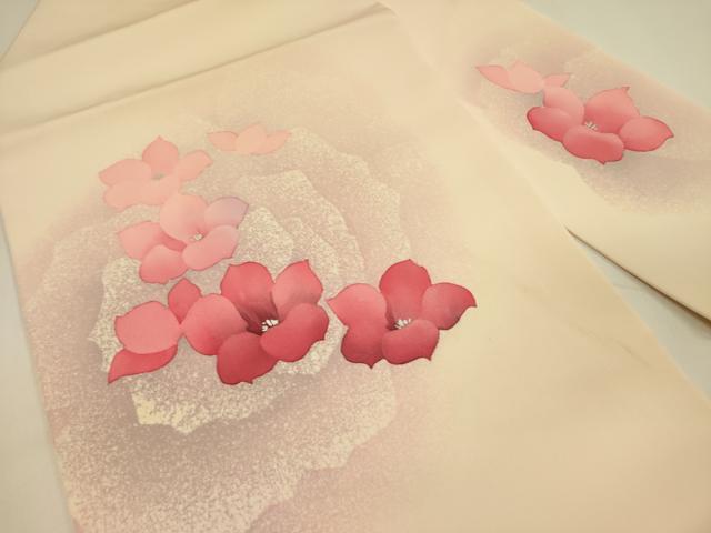 平和屋着物●塩瀬 九寸名古屋帯 舞花 銀彩 正絹 逸品 DAAZ2424op