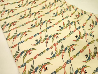 平和屋着物●塩瀬　九寸名古屋帯　型染　飛鳥文　正絹　逸品　DAAZ2426op