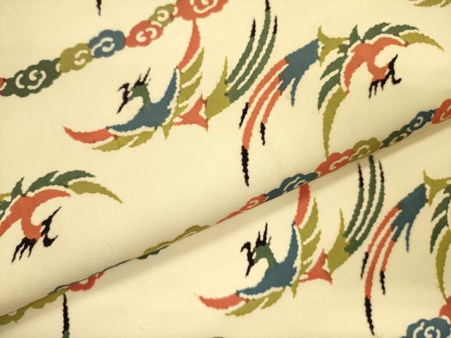 平和屋着物●塩瀬　九寸名古屋帯　型染　飛鳥文　正絹　逸品　DAAZ2426op