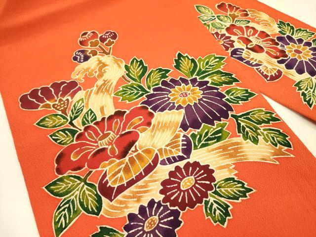 平和屋着物●九寸名古屋帯　型染　草花　鬼しぼ縮緬　正絹　逸品　DAAZ2427op