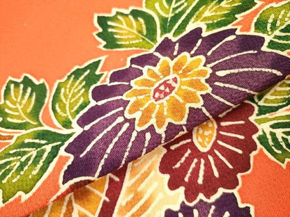 平和屋着物●九寸名古屋帯　型染　草花　鬼しぼ縮緬　正絹　逸品　DAAZ2427op