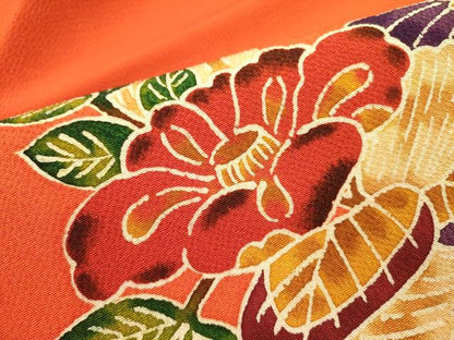 平和屋着物●九寸名古屋帯　型染　草花　鬼しぼ縮緬　正絹　逸品　DAAZ2427op