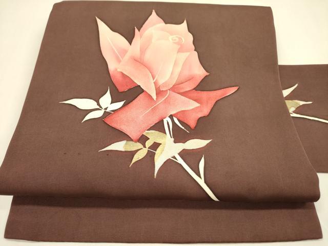 平和屋着物●塩瀬　九寸名古屋帯　ろうけつ染め　草花　正絹　逸品　DAAZ2434op