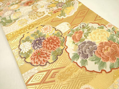 平和屋着物●六通柄袋帯　唐織　能段花菱文　金糸　正絹　逸品　DAAZ2447op