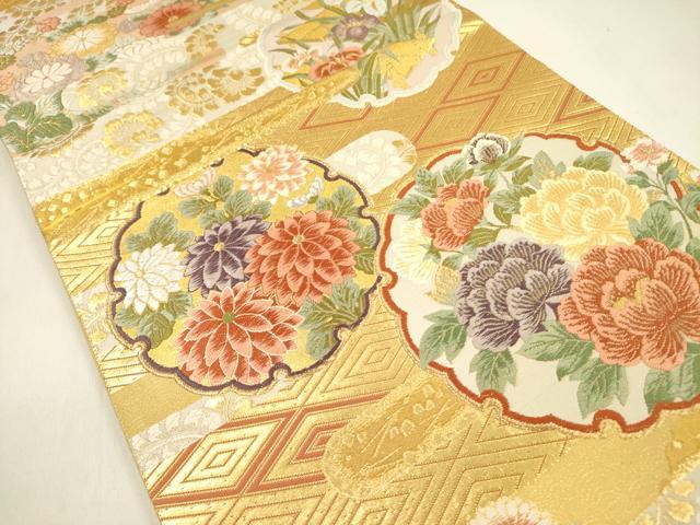平和屋着物●六通柄袋帯　唐織　能段花菱文　金糸　正絹　逸品　DAAZ2447op