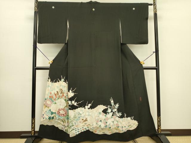 平和屋着物■豪華黒留袖　刺繍　牡丹花文　金彩　正絹　逸品　DAAZ2568op