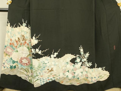 平和屋着物■豪華黒留袖　刺繍　牡丹花文　金彩　正絹　逸品　DAAZ2568op