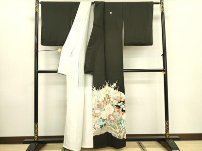 平和屋着物■豪華黒留袖　刺繍　牡丹花文　金彩　正絹　逸品　DAAZ2568op