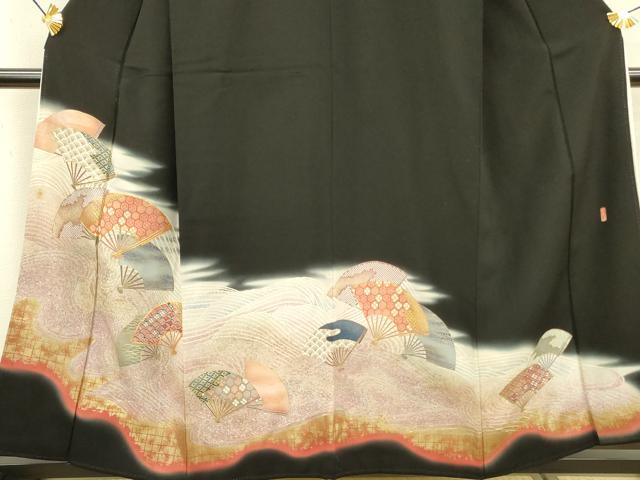 平和屋着物■豪華黒留袖　駒刺繍　萬寿染　扇面吉祥文　暈し染め　金彩　正絹　逸品　DAAZ2570op