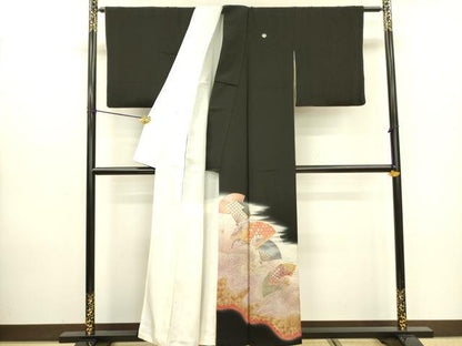 平和屋着物■豪華黒留袖　駒刺繍　萬寿染　扇面吉祥文　暈し染め　金彩　正絹　逸品　DAAZ2570op