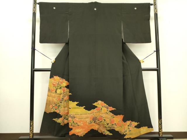 平和屋着物■豪華黒留袖　駒刺繍　風景菊文　金彩　正絹　逸品　DAAZ2589op