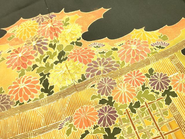 平和屋着物■豪華黒留袖　駒刺繍　風景菊文　金彩　正絹　逸品　DAAZ2589op