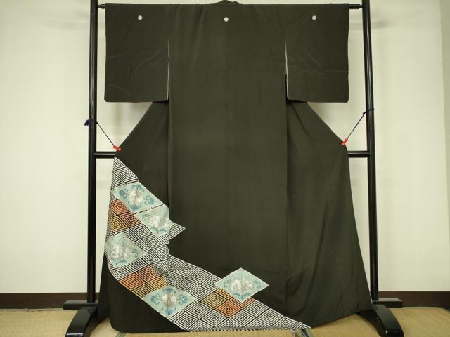 平和屋着物■豪華黒留袖　駒刺繍　桐菱文　銀彩　正絹　逸品　DAAZ2641op