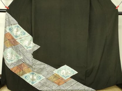 平和屋着物■豪華黒留袖　駒刺繍　桐菱文　銀彩　正絹　逸品　DAAZ2641op