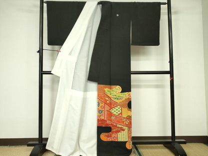 平和屋着物■豪華黒留袖　駒刺繍　鳳凰吉祥花文　金彩　正絹　逸品　DAAZ2659op