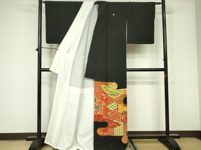 平和屋着物■豪華黒留袖　駒刺繍　鳳凰吉祥花文　金彩　正絹　逸品　DAAZ2659op
