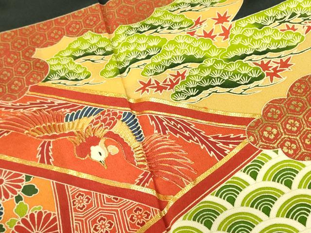 平和屋着物■豪華黒留袖　駒刺繍　鳳凰吉祥花文　金彩　正絹　逸品　DAAZ2659op
